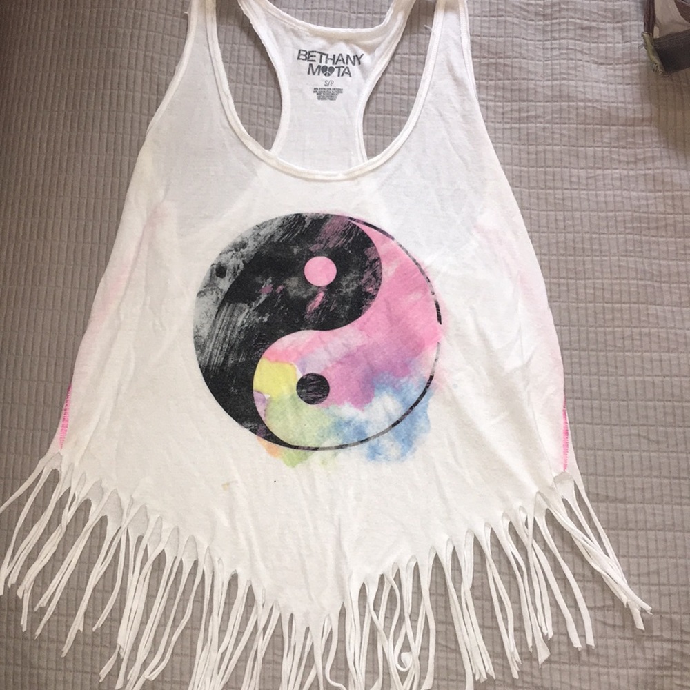 fringe cut ying yang tank top